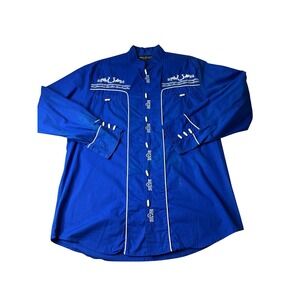 White Diamond Mens Western Shirt Blue White Embroidery Toggle Button XL